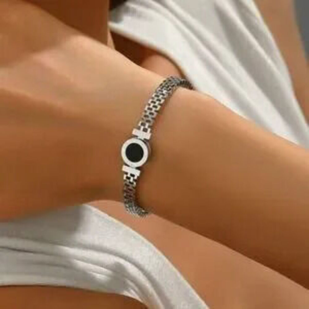 Silver Stainless Steel Roman Numeral Bracelet